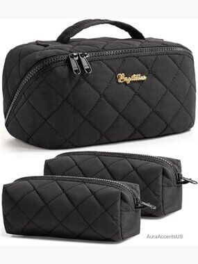 3-Piece Large Capacity Puffy Toiletry Bag Set with Handle & Clear Divider